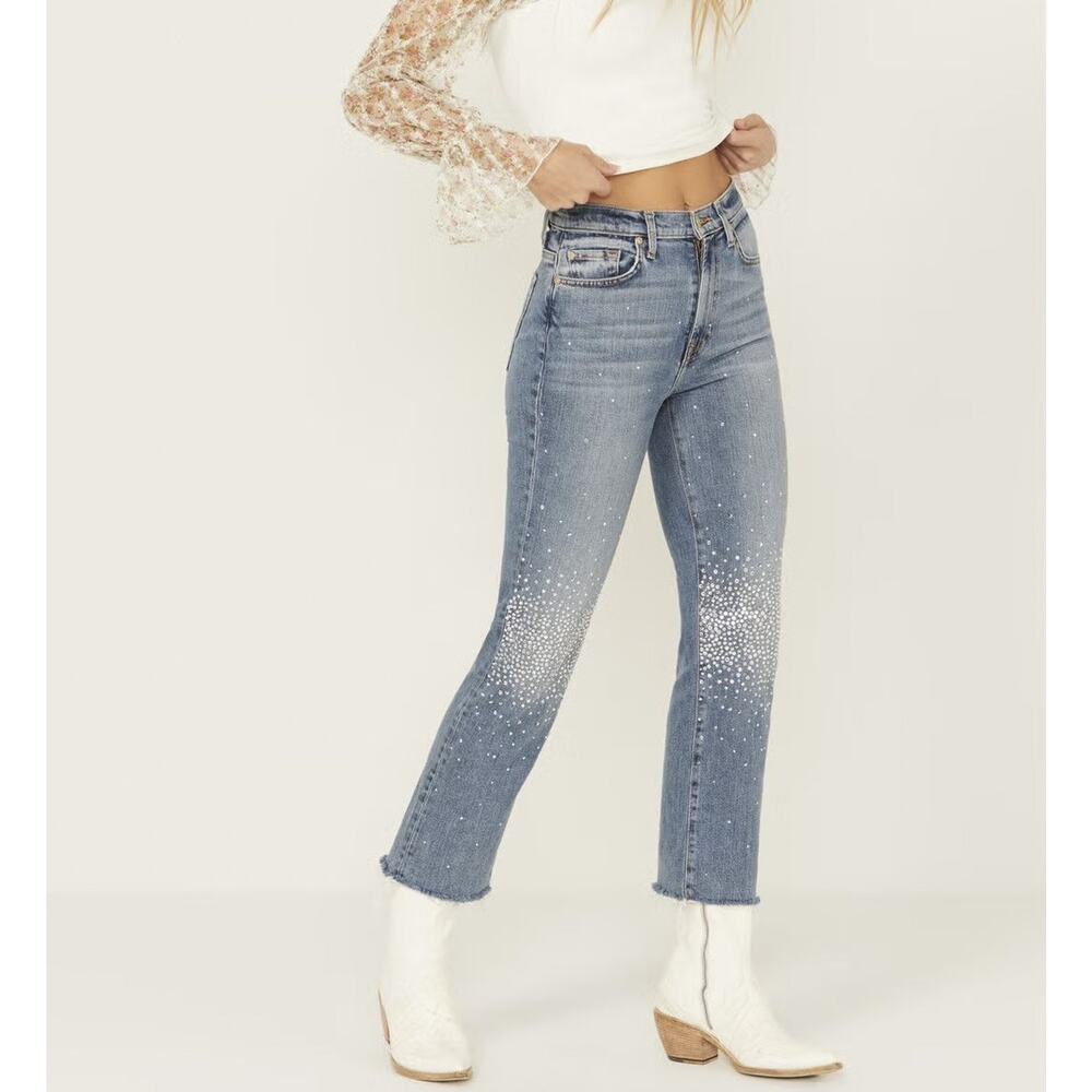 7 FOR ALL MANKIND Logan Stovepipe Crystal High Rise Stretch Straight Jeans 28
